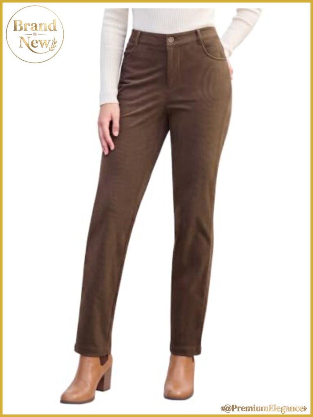 Corduroy Pants Women Elastic High Waisted Straight Leg Trousers 30 Inseam
